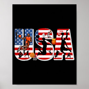 Póster Baloncesto con bandera estadounidense