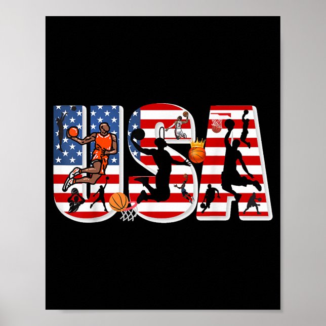 Póster Baloncesto con bandera estadounidense (Frente)