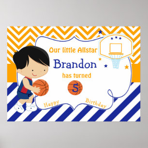 Póster Baloncesto Cute Black Hair Boy Cumpleaños