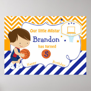 Póster Baloncesto Cute Brunette Boy Cumpleaños