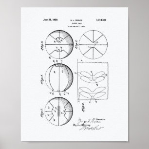 Póster Baloncesto de 1929 Patent Art White Paper