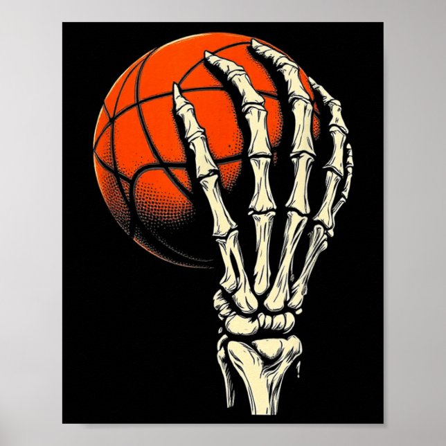 Póster Baloncesto de Halloween Esqueleto Cráneo Jugador H (Frente)