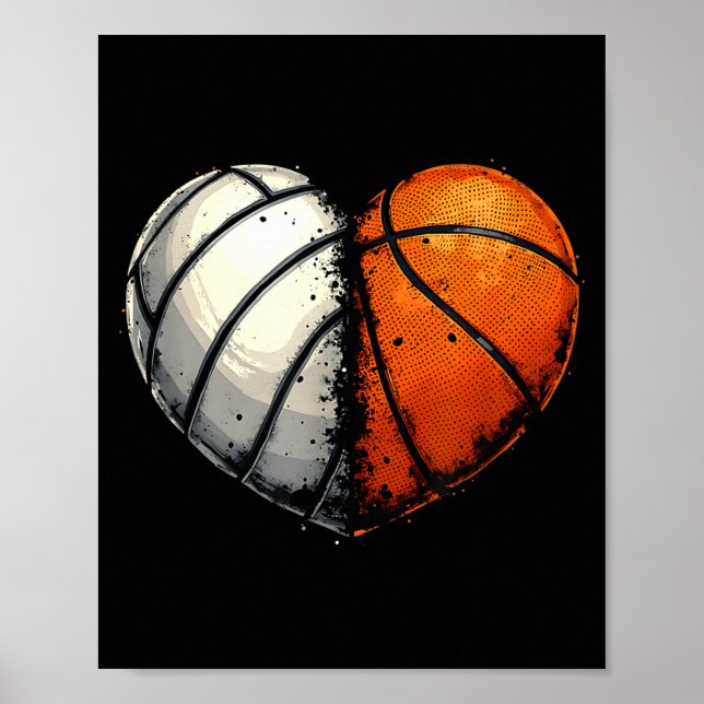 Póster Baloncesto De Voleibol Bola Corazón Srts Amante Va (Frente)