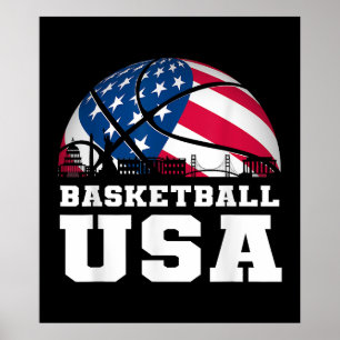 Póster Baloncesto EEUU Apoya al equipo camiseta Bandera d