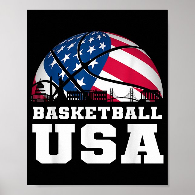Póster Baloncesto EEUU Apoya al equipo camiseta Bandera d (Frente)
