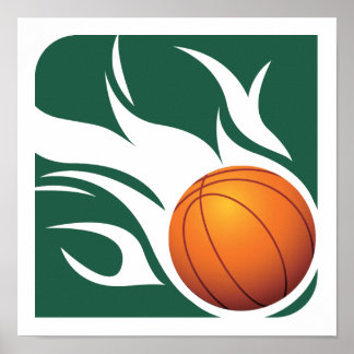 Póster Baloncesto en llamas Verde y Blanco