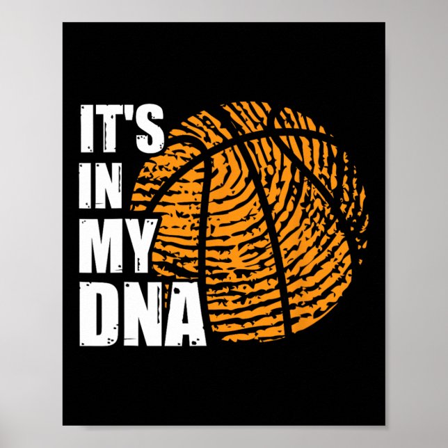 Póster Baloncesto es en mi ADN Huella digital divertida B (Frente)