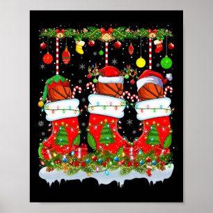 Póster Baloncesto Gracioso En Los Calcetines De Navidad E