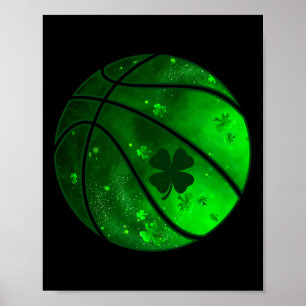 Póster Baloncesto Irlandés Shamrock Lucky Clover St Patri