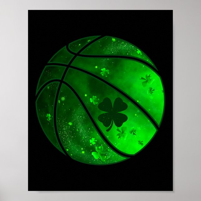 Póster Baloncesto Irlandés Shamrock Lucky Clover St Patri (Frente)