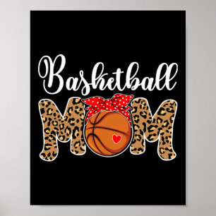Póster Baloncesto Mamá Leopard Messy Bun Game Day Fun Mot
