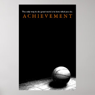 Póster Baloncesto motivacional de Black White Achievt