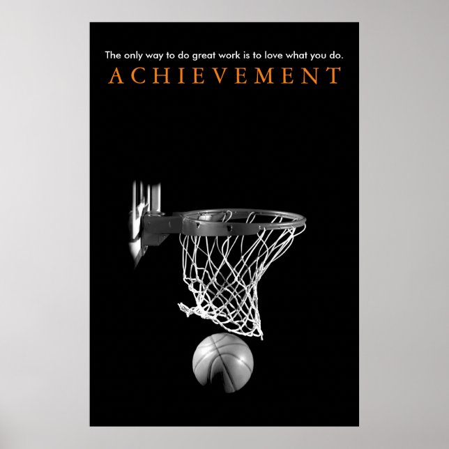 Póster Baloncesto motivacional de Black White Achievt (Frente)