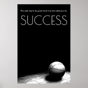 Póster Baloncesto motivacional de Éxito Blanco Negro