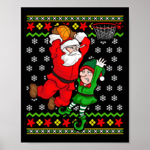 Póster Baloncesto Santa Claus Slam Dunk Elf Ugly Christma
