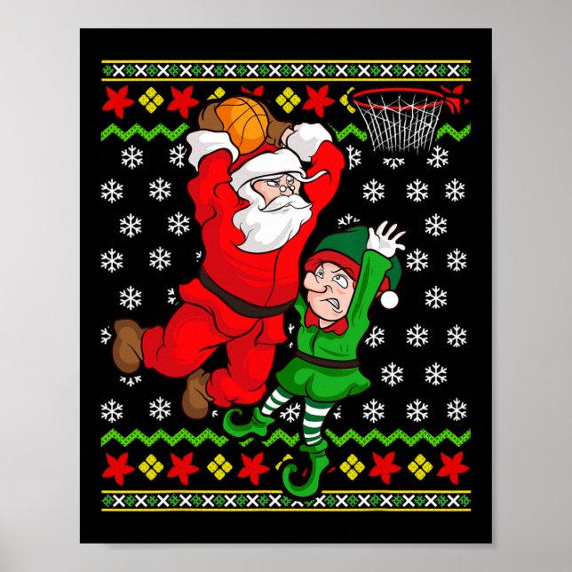 Póster Baloncesto Santa Claus Slam Dunk Elf Ugly Christma (Frente)