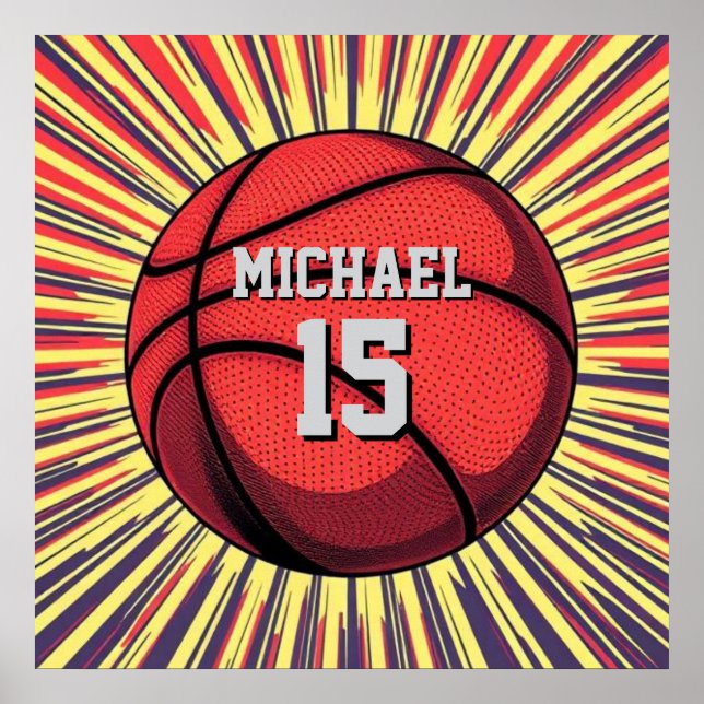 Póster Baloncesto Tu Nombre Pop Art (Frente)