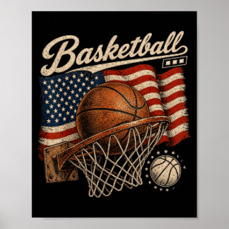 Póster Baloncesto vintage aro patriótico clavada jugador 