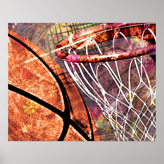 Póster Baloncesto y hoop giratorio de baloncesto de púrpu (Frente)