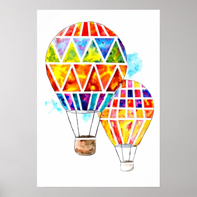 Póster Balones de aire caliente acuarela (Frente)