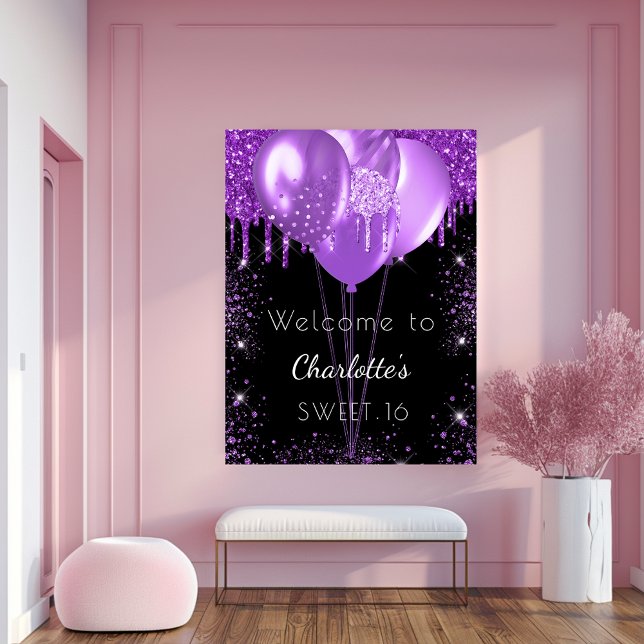 Póster Balones de bienvenida dulce 16 purpurina morado ne (Subido por el creador)