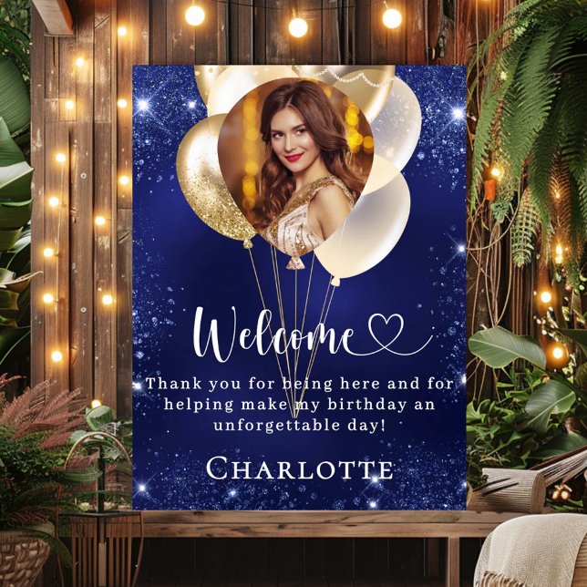 Póster Balones de oro azul marino de cumpleaños foto bien (Subido por el creador)