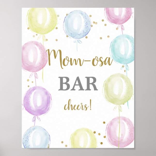 Póster Balones Pastel Baby Shower Momosa Bar (Frente)