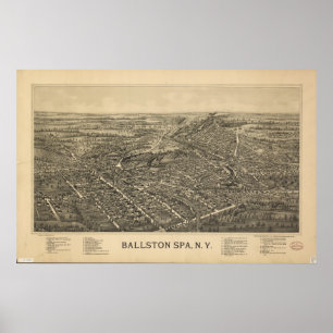 Póster Balston Spa New York 1890 Mapa Panorámico Antiguo
