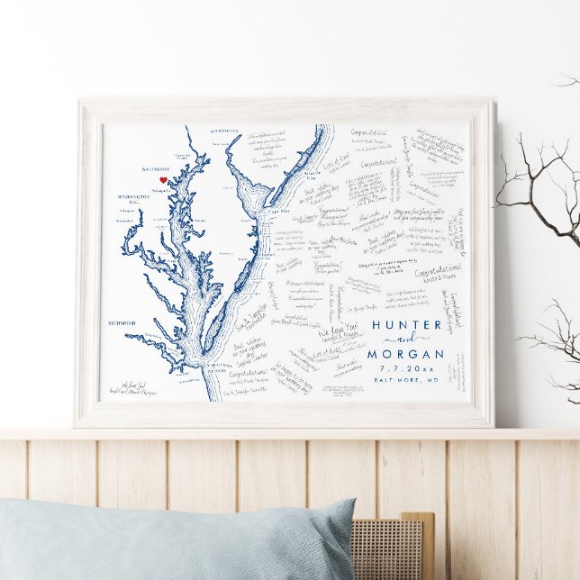 Póster Baltimore Boda Poster de libros de mapas modernos (This Baltimore map alternative guest book poster is perfect for your Maryland destination wedding)