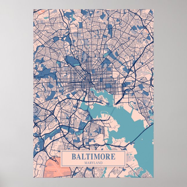 Póster Baltimore - Mapa de la ciudad de Maryland Breezy (Frente)