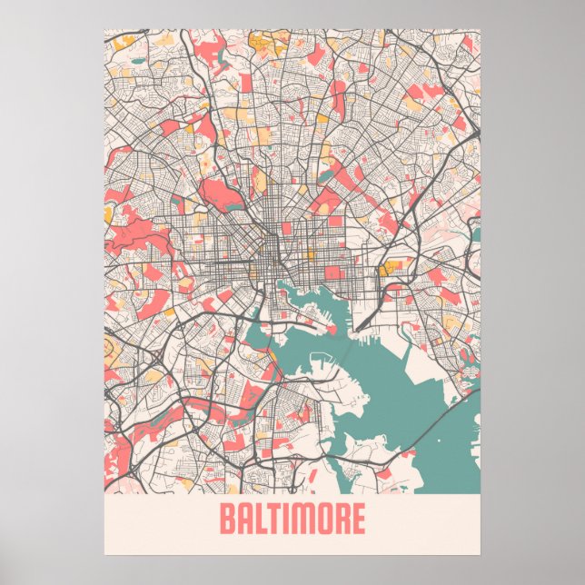 Póster Baltimore - Mapa de Maryland Chalk (Frente)