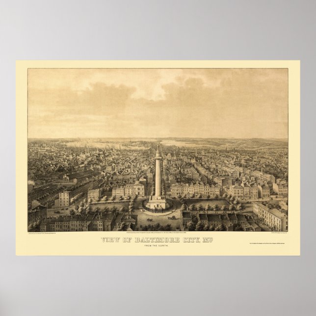 Póster Baltimore, Mapa Panorámico MD - 1862 (Frente)