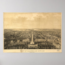 Póster Baltimore Maryland 1862 Mapa panorámico antiguo