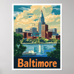 Póster Baltimore Maryland Art Vintage Travel Ilustracion