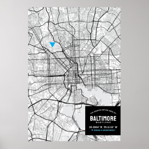 Póster Baltimore, Maryland City Map + Mark Your Location