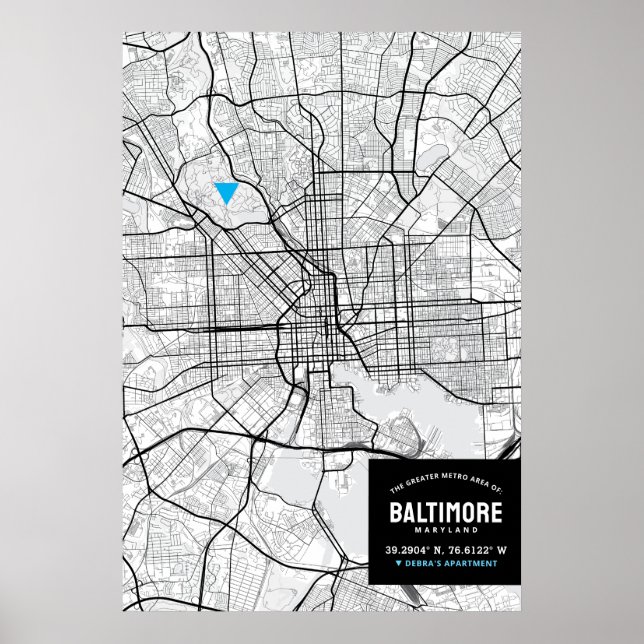 Póster Baltimore, Maryland City Map + Mark Your Location (Frente)