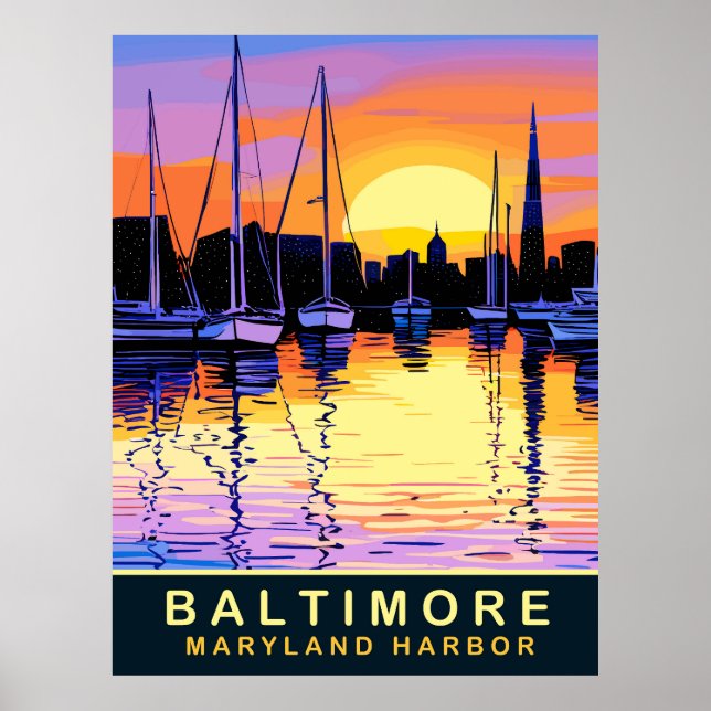 Póster Baltimore, Maryland Harbour, Sunset, Travel (Frente)