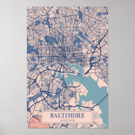 Póster Baltimore Maryland USA Breezy City Map Travel