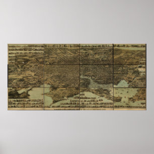 Póster Baltimore, MD Birds Eye View Panoramic Map