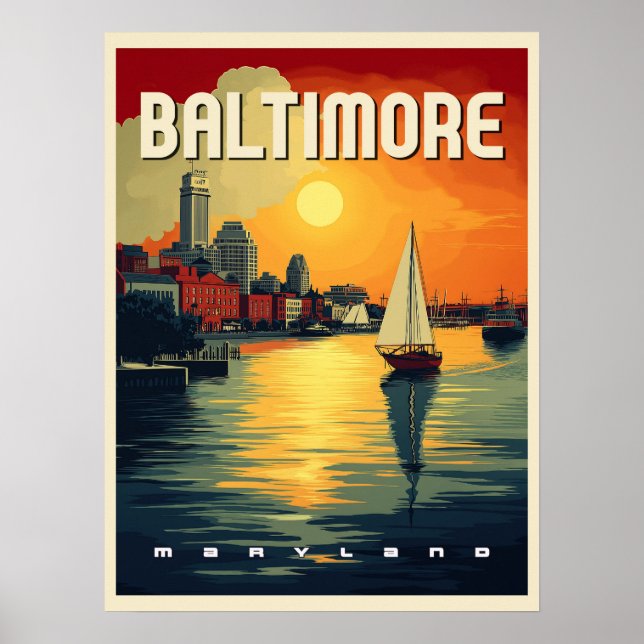 Póster Baltimore Retro Travel (Frente)