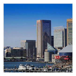 Póster Baltimore Skyline desde el muelle 4, puerto interi