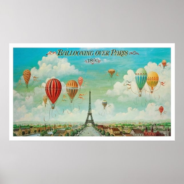 Póster Baluchándose sobre París, globos de flores, cosech (Frente)
