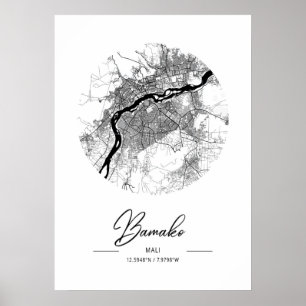 Póster Bamako - Mali Mapa de la ciudad del agua negra