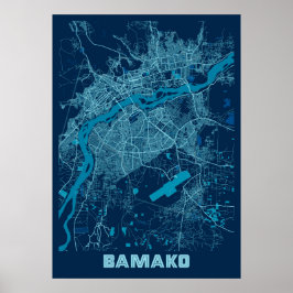 Póster Bamako - Mapa de la ciudad de paz de Mali