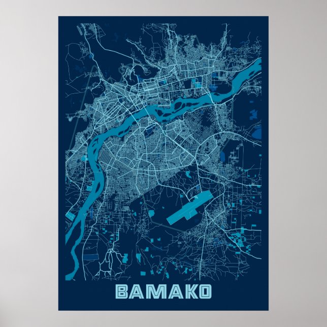 Póster Bamako - Mapa de la ciudad de paz de Mali (Frente)