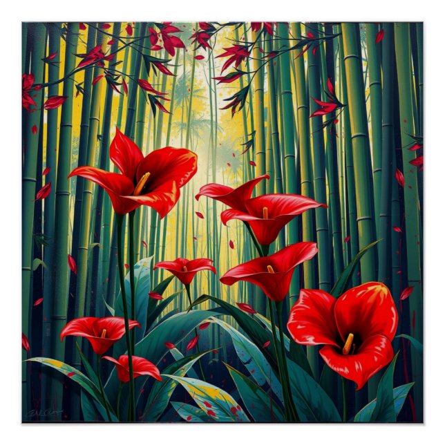 Póster bamboo forest with red callas (Anverso)