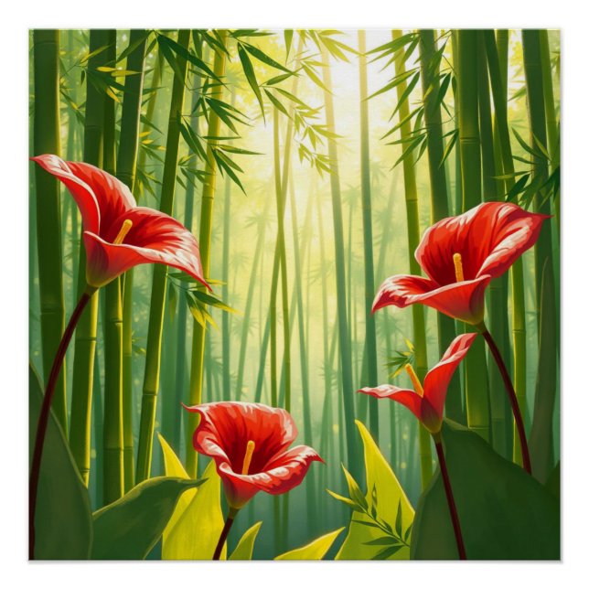 Póster bamboo forest with red callas (Anverso)