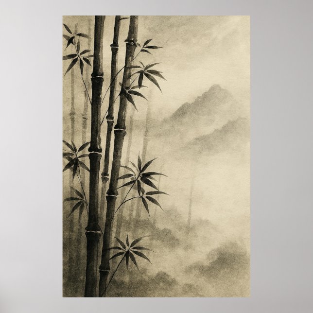 Póster Bamboo in Mist: Zen Ink-Wash Elegance (Frente)