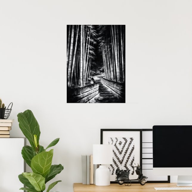Póster Bamboo Path at Night – Yin | Japanese Zen Wall Art (Oficina en casa)