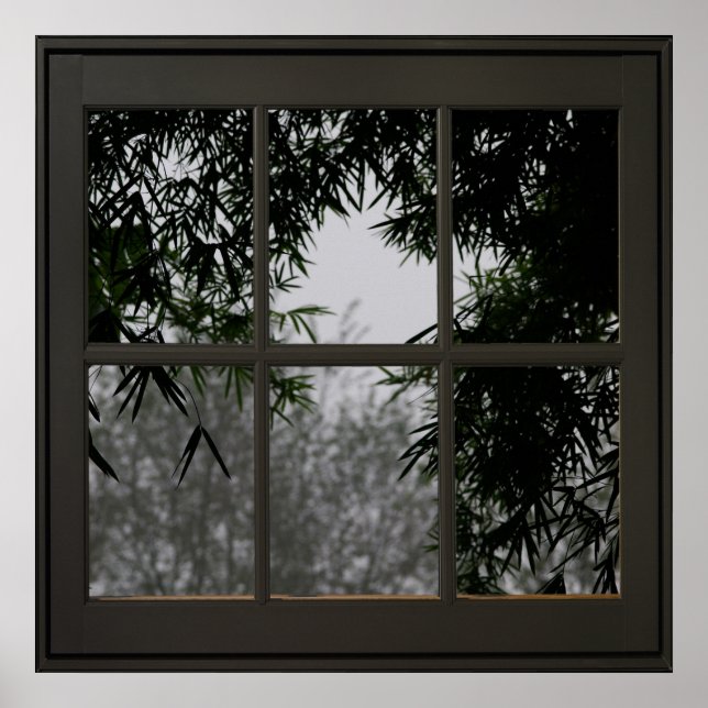Póster Bambú deja la falsa ventana de ilusión 24x24 negro (Frente)